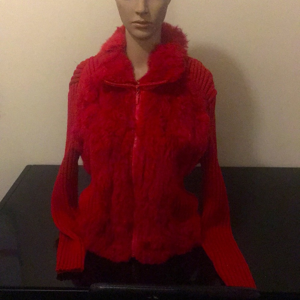 Women’s red sweatshirt top zip up zipper jacket